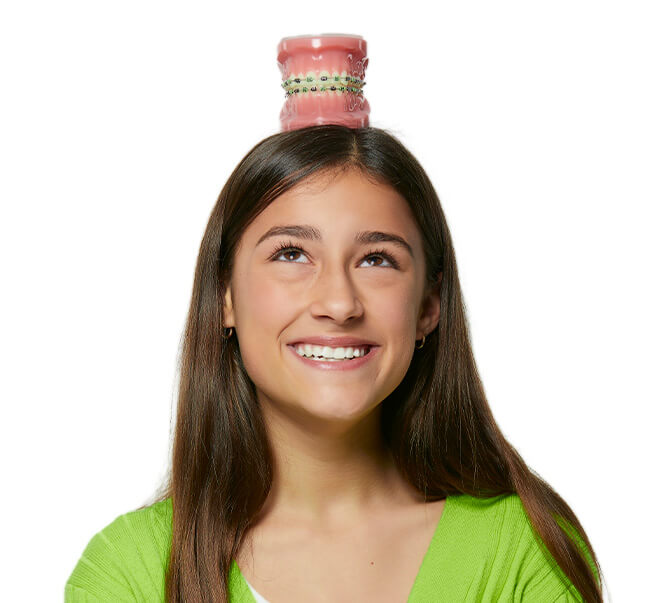 girl with braces on her head