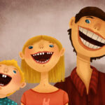 Graphic illustration of a smiling family after visiting their family dentist.